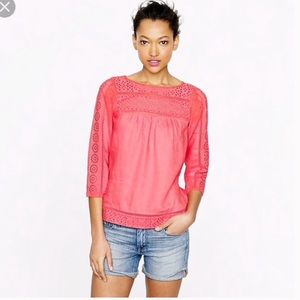 EUC J CREW LINEN EYELET TOP CORAL XS